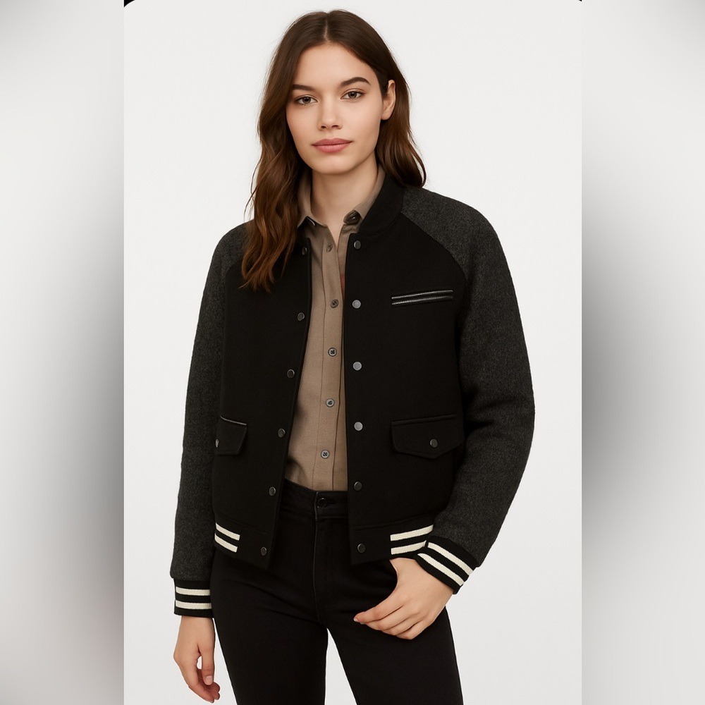 Forever  21 black Wool varsity jacket Size M. Ribbed Cuffs And Waist.